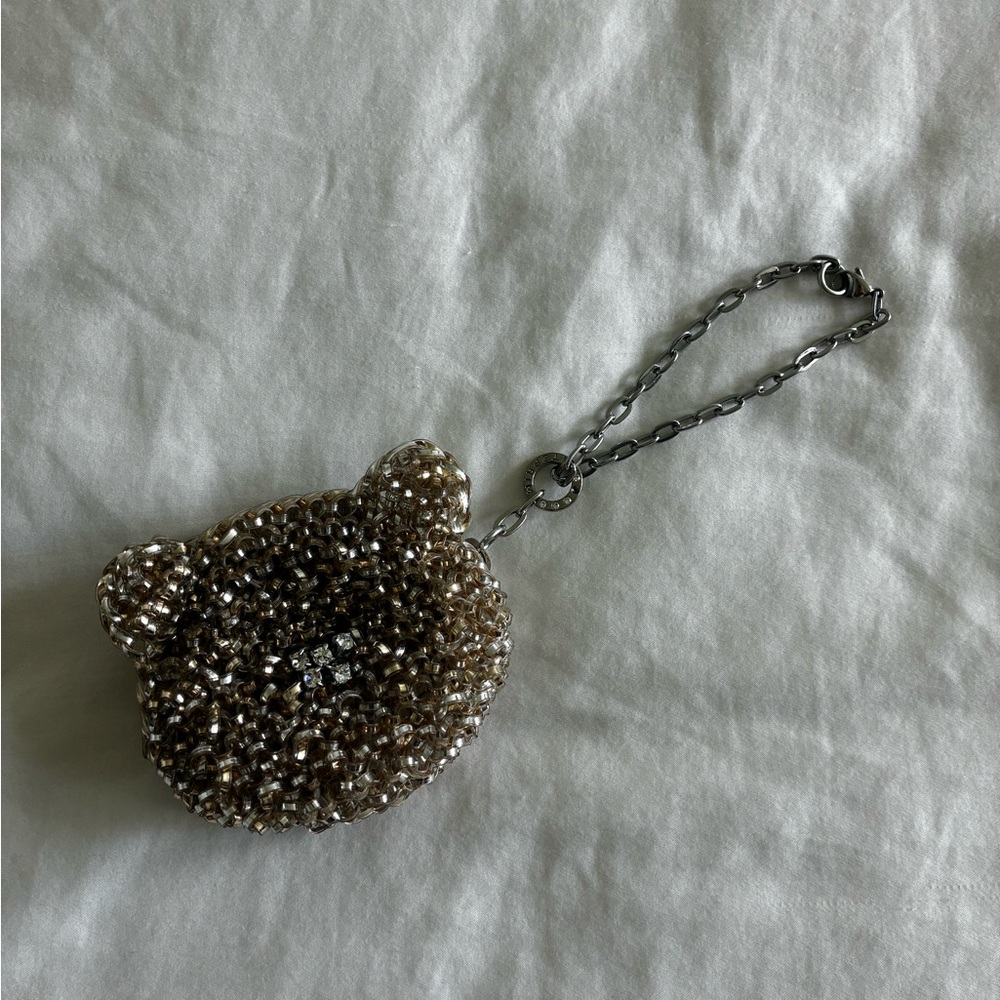 Elegant Gold Beaded Bear Clutch